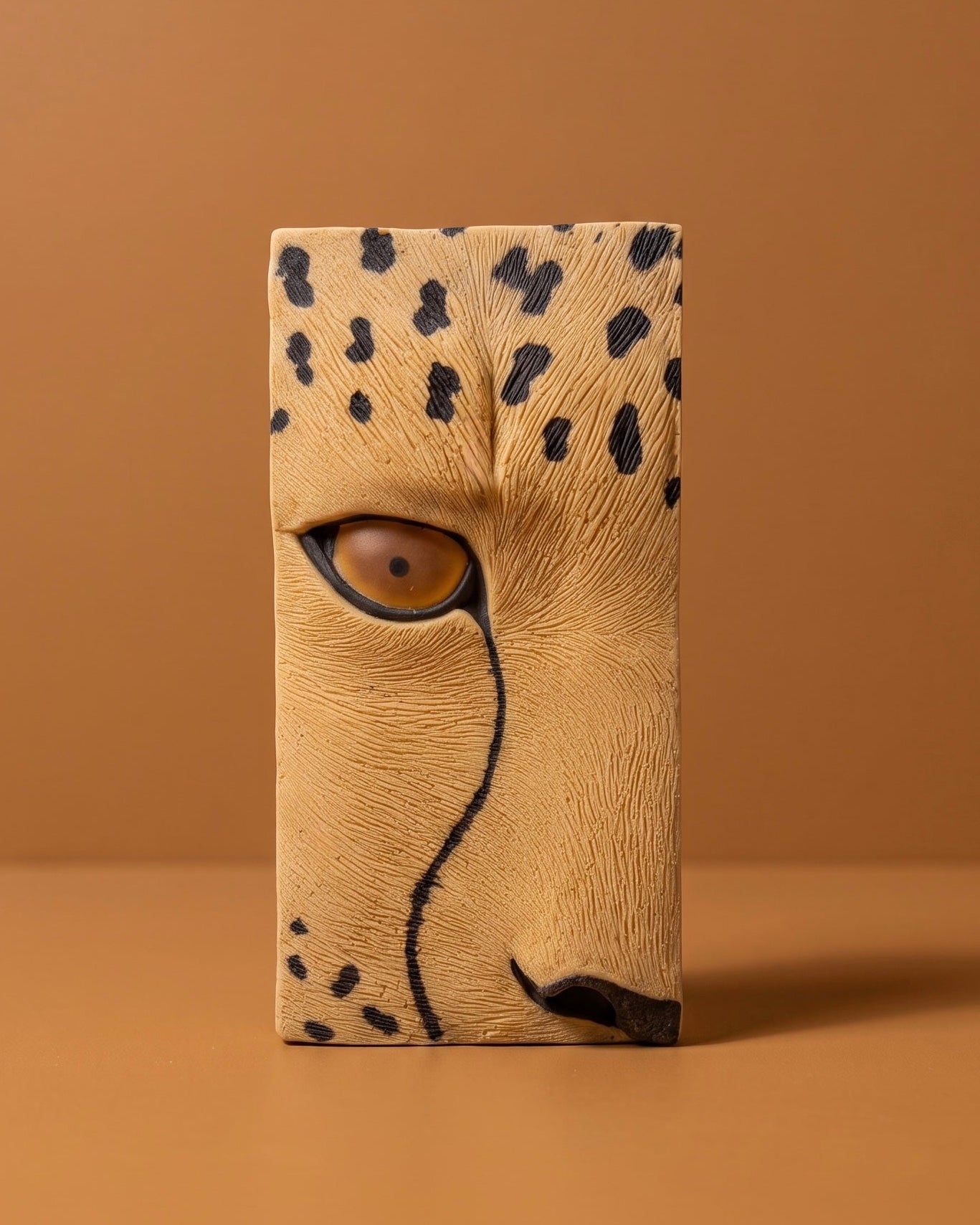Photo de la tablette de chocolat blanc caramel en forme de guépard 