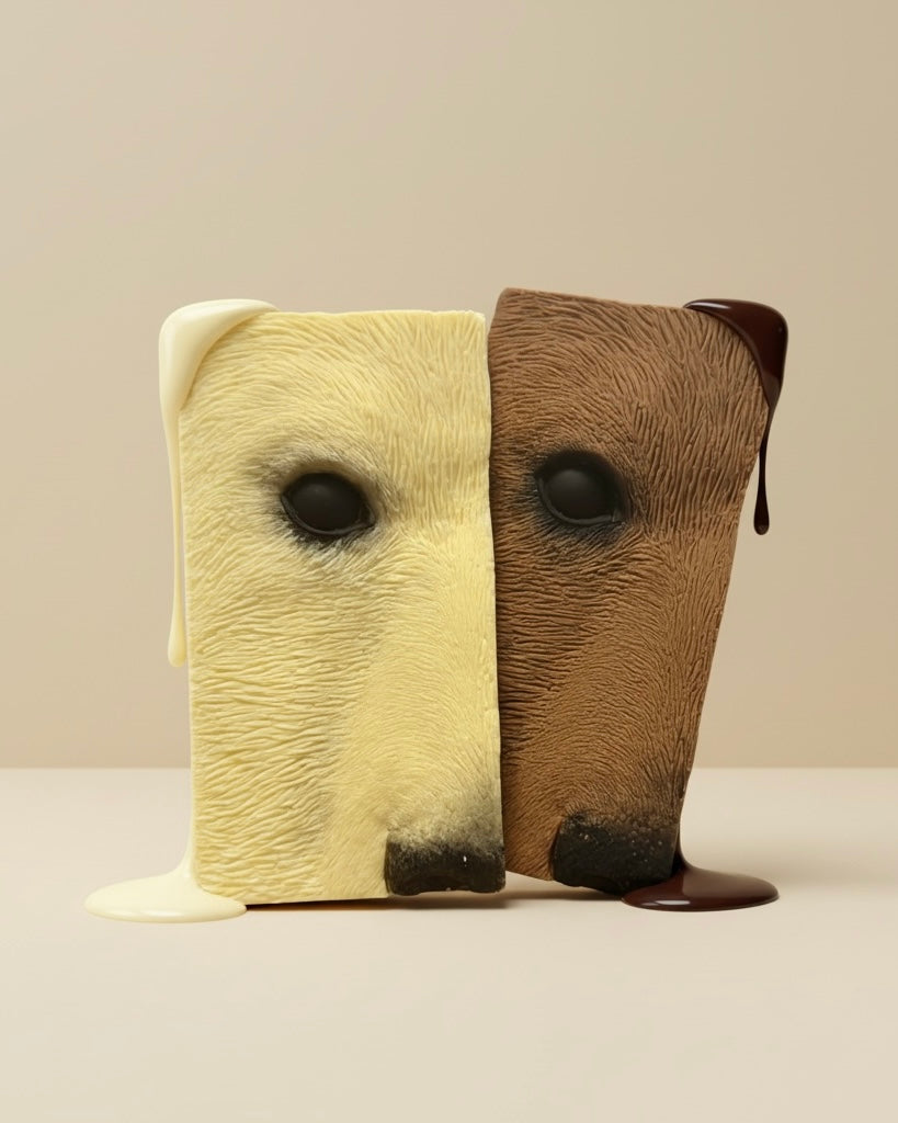 Photo des tablettes de chocolat  en forme d’ours noir et blanc 